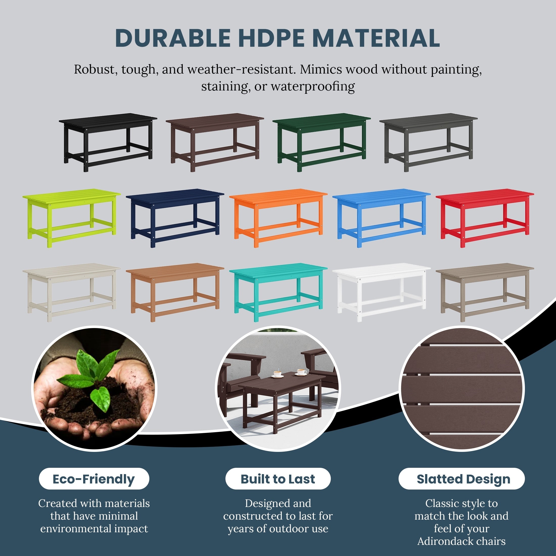 Table basse rectangulaire Polytrends Laguna en PEHD pour terrasse extérieure toutes saisons