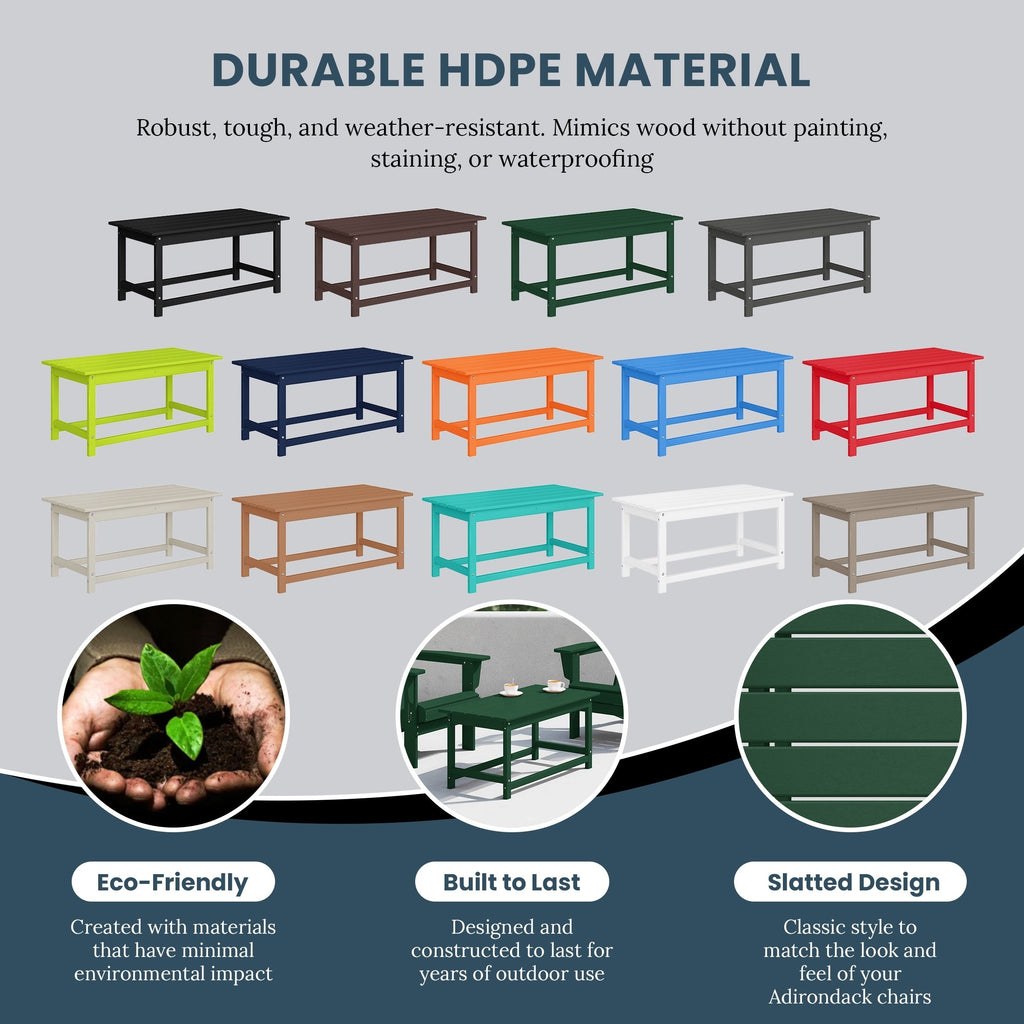 Table basse rectangulaire Polytrends Laguna en PEHD pour terrasse extérieure toutes saisons