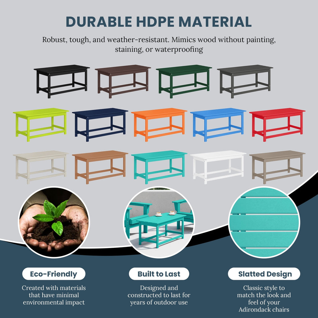 Table basse rectangulaire Polytrends Laguna en PEHD pour terrasse extérieure toutes saisons