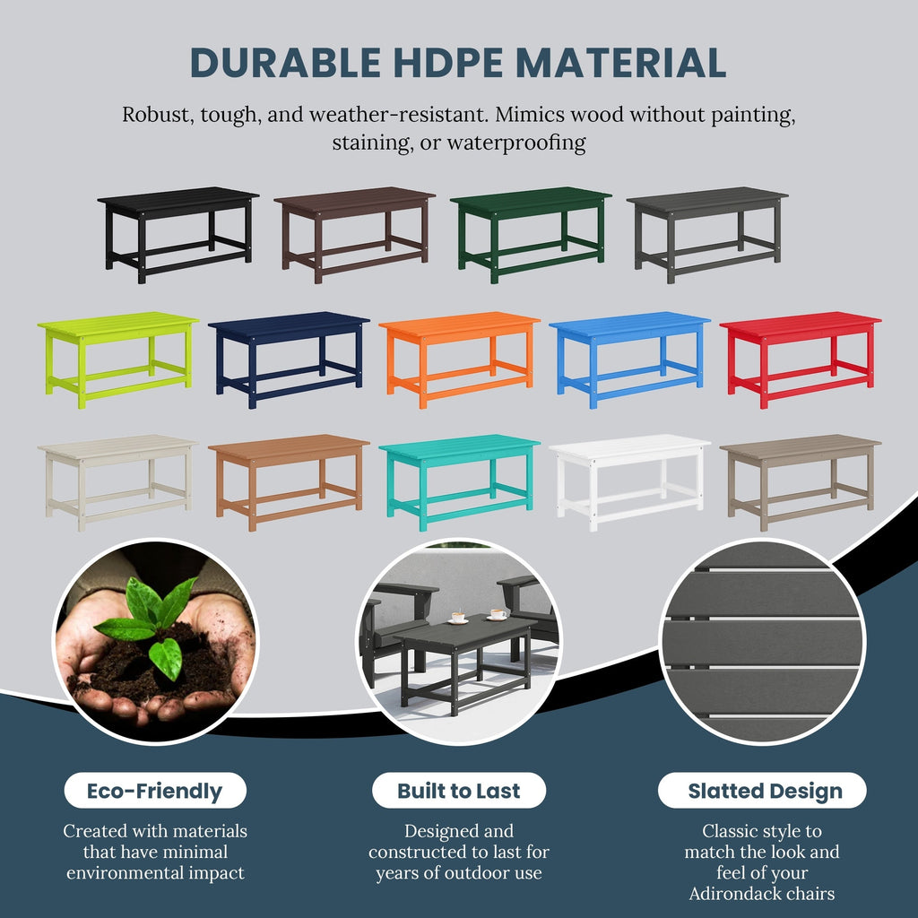 Table basse rectangulaire Polytrends Laguna en PEHD pour terrasse extérieure toutes saisons