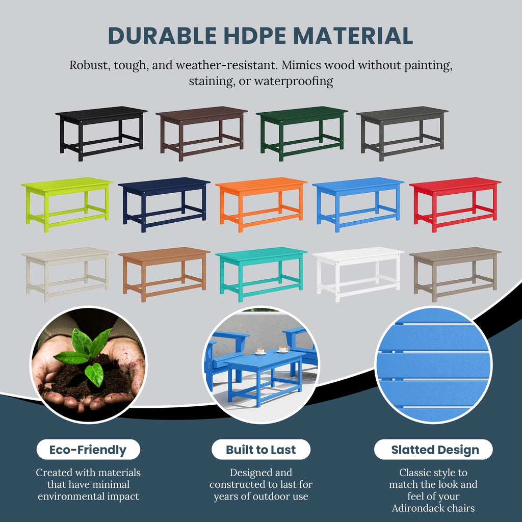 Table basse rectangulaire Polytrends Laguna en PEHD pour terrasse extérieure toutes saisons