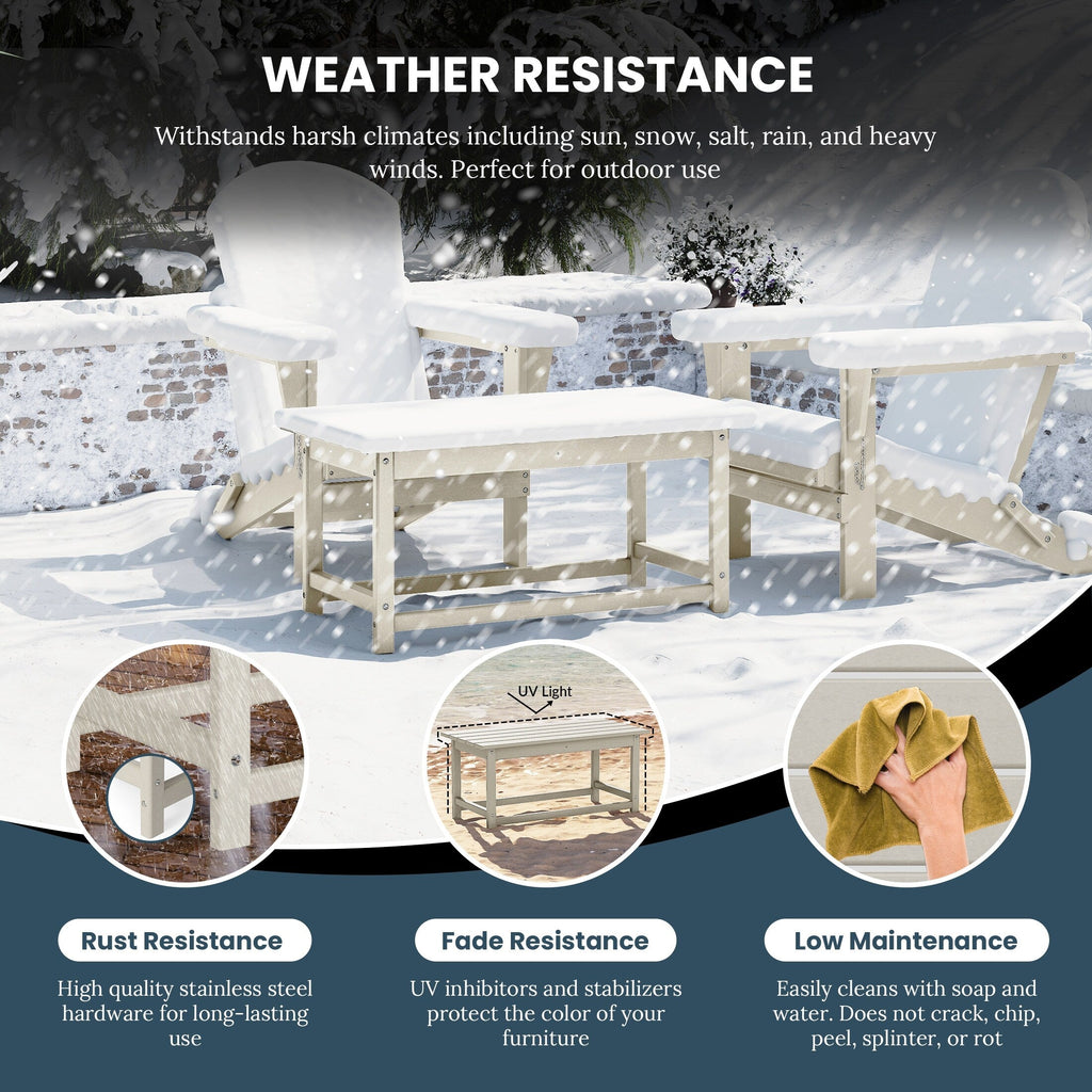 Table basse rectangulaire Polytrends Laguna en PEHD pour terrasse extérieure toutes saisons