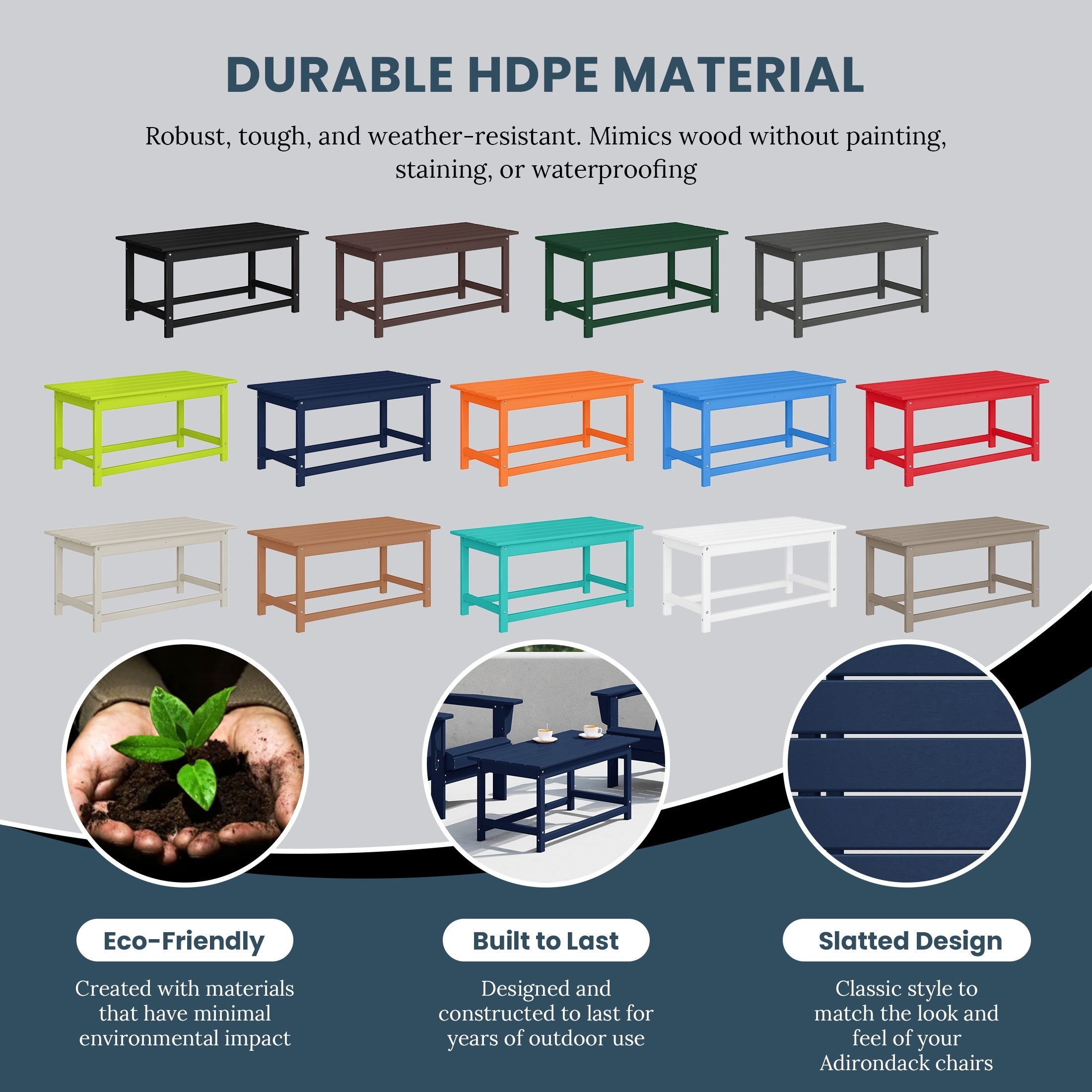 Table basse rectangulaire Polytrends Laguna en PEHD pour terrasse extérieure toutes saisons