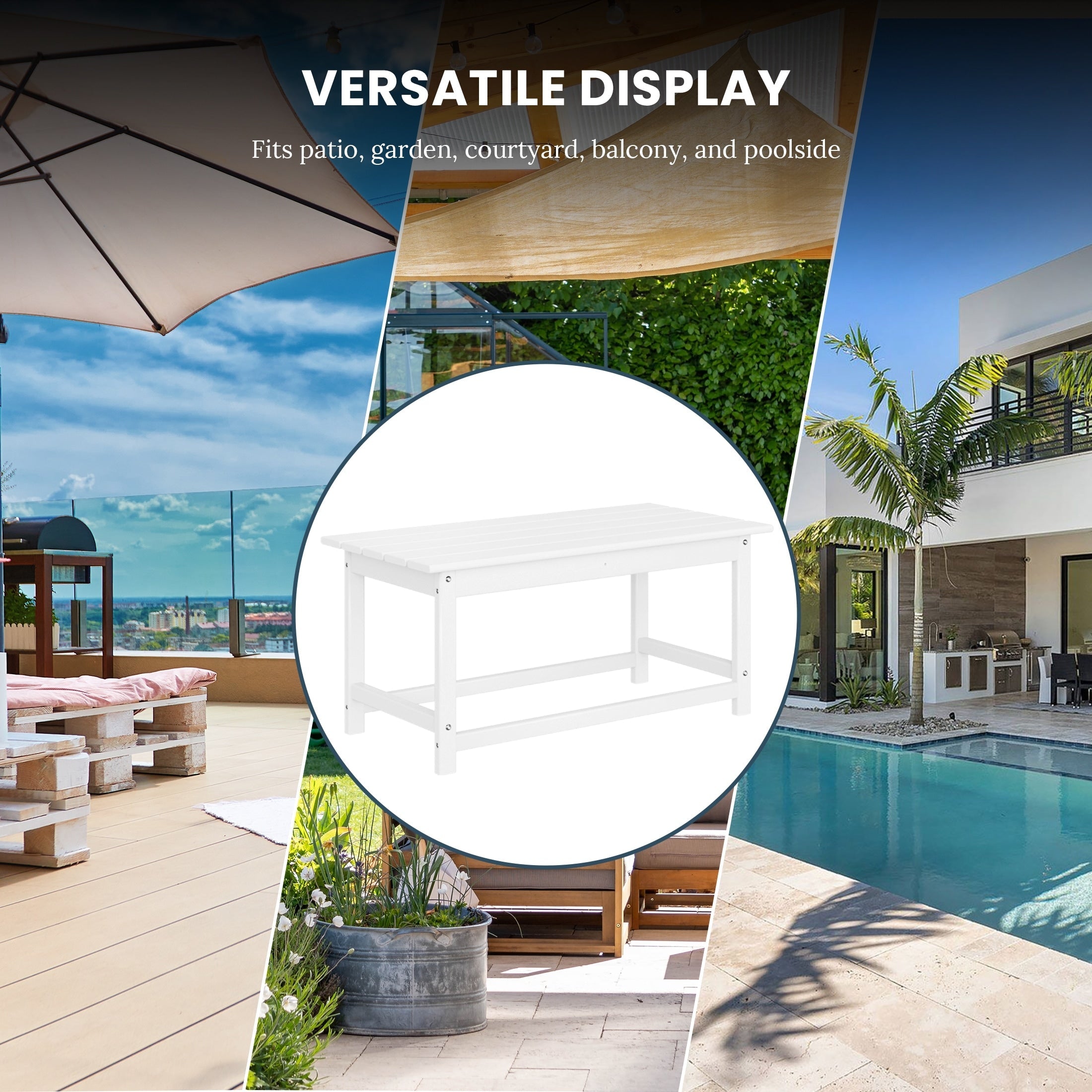 Table basse rectangulaire Polytrends Laguna en PEHD pour terrasse extérieure toutes saisons