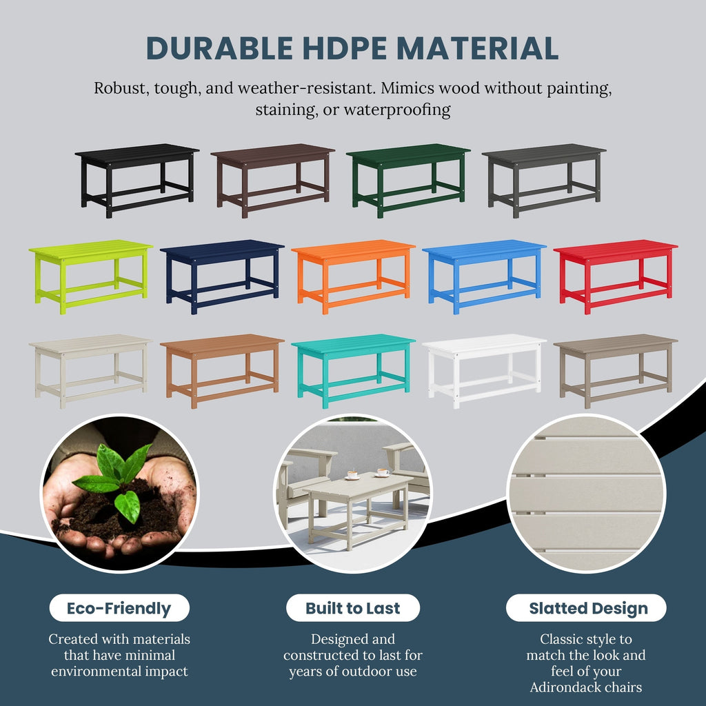 Table basse rectangulaire Polytrends Laguna en PEHD pour terrasse extérieure toutes saisons