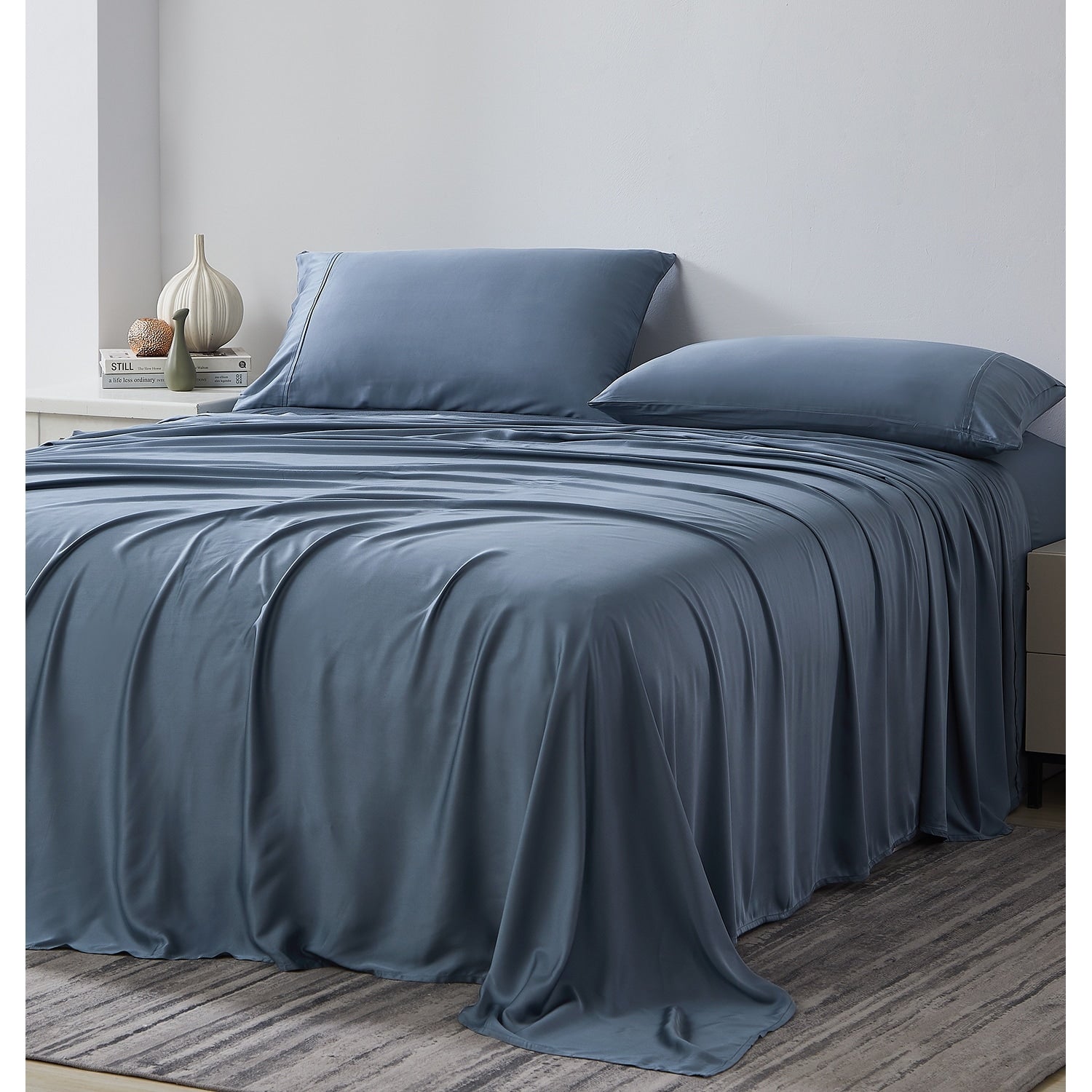 Ensemble de draps de lit 4 pièces de luxe haut de gamme 100 % viscose de bambou, 21 pouces, avec poche extra profonde
