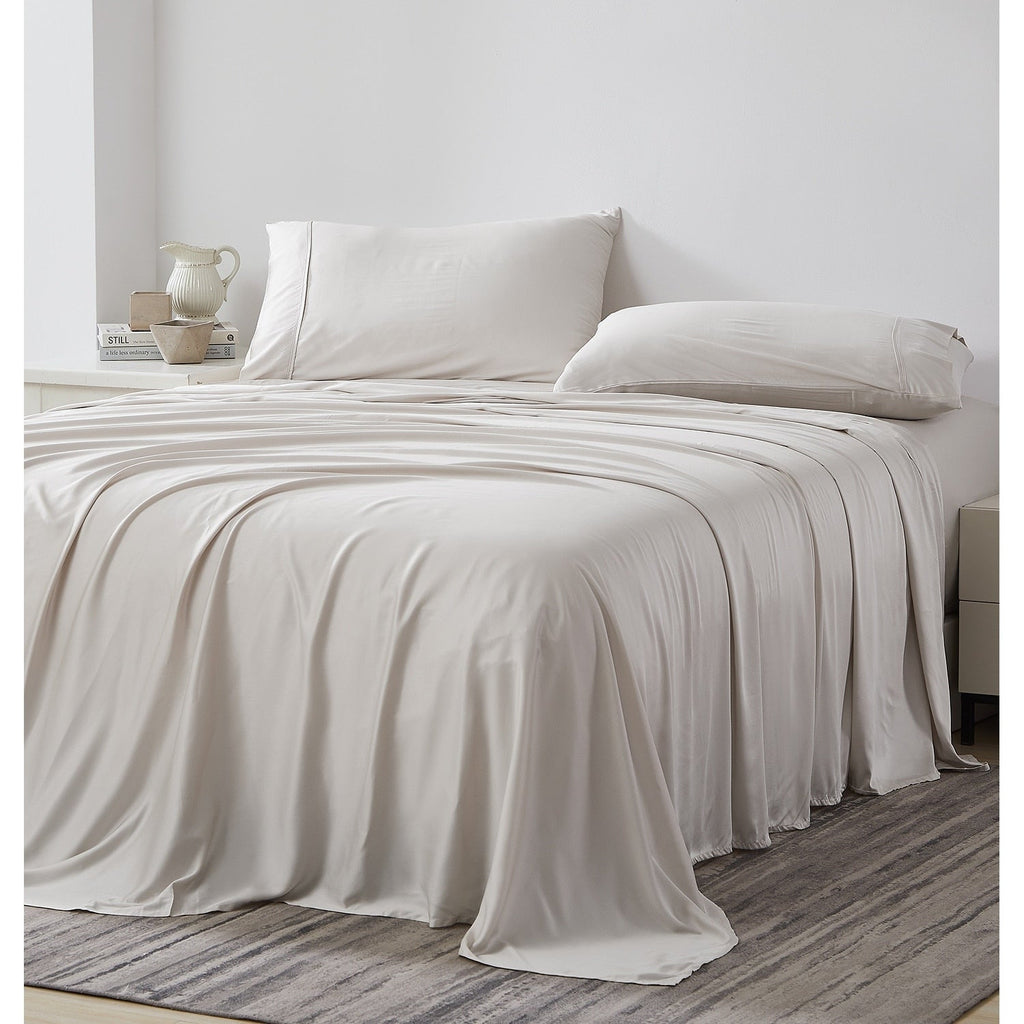 Ensemble de draps de lit 4 pièces de luxe haut de gamme 100 % viscose de bambou, 21 pouces, avec poche extra profonde