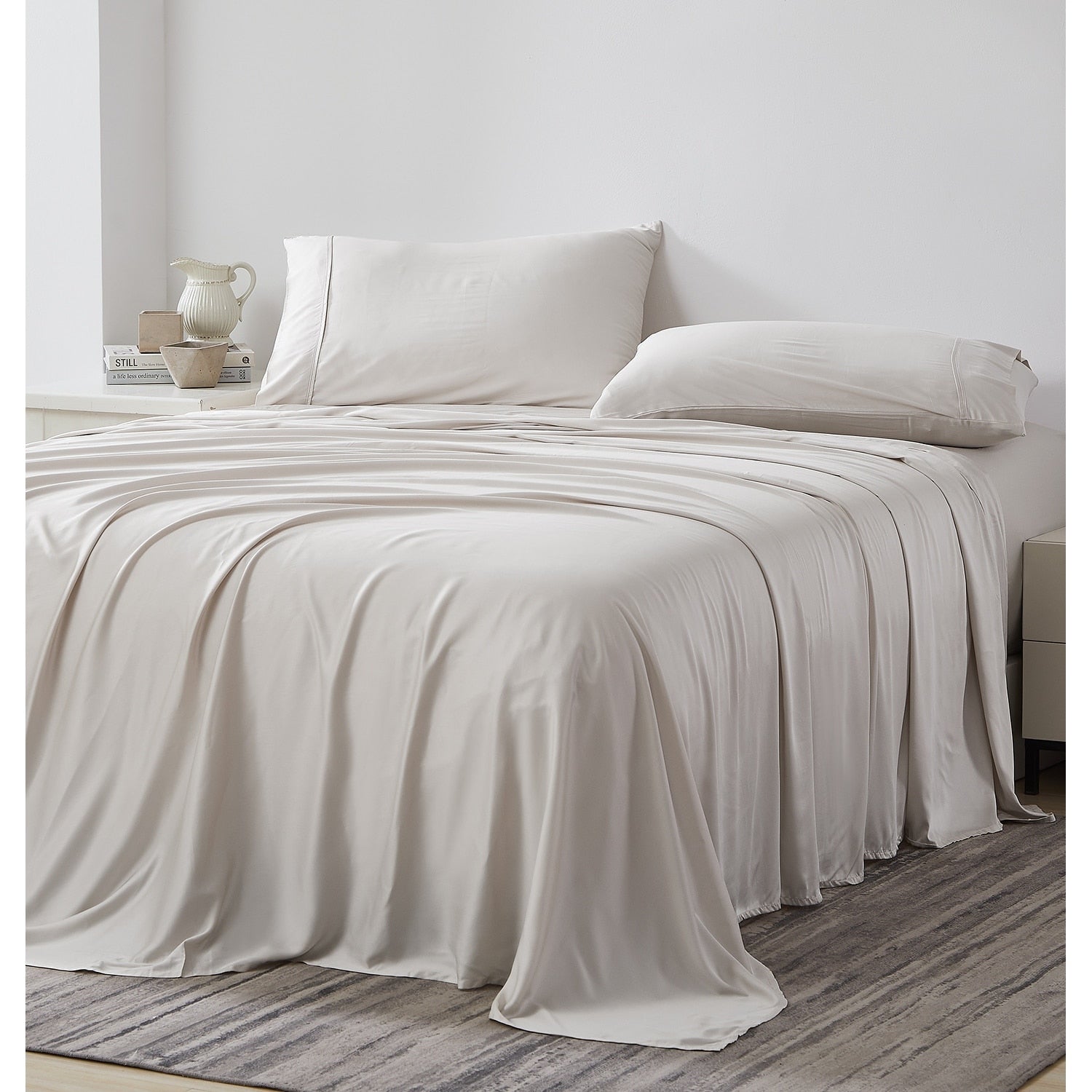 Ensemble de draps de lit 4 pièces de luxe haut de gamme 100 % viscose de bambou, 21 pouces, avec poche extra profonde