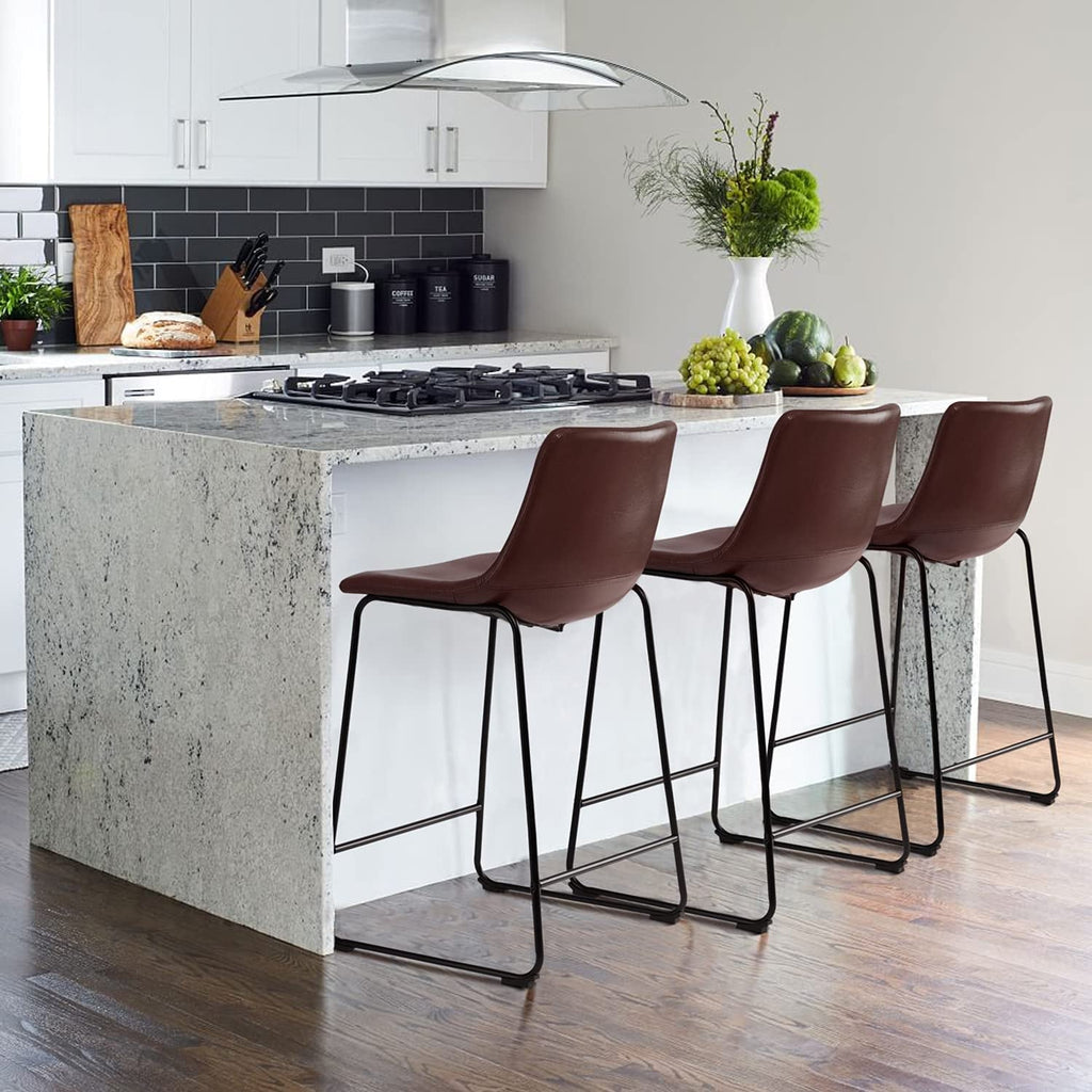 Tabourets de bar Bossin 18/26/30 pouces, tabourets de bar à hauteur de comptoir avec dossier, tabourets modernes en cuir PU, chaise de salle à manger avec repose-pieds