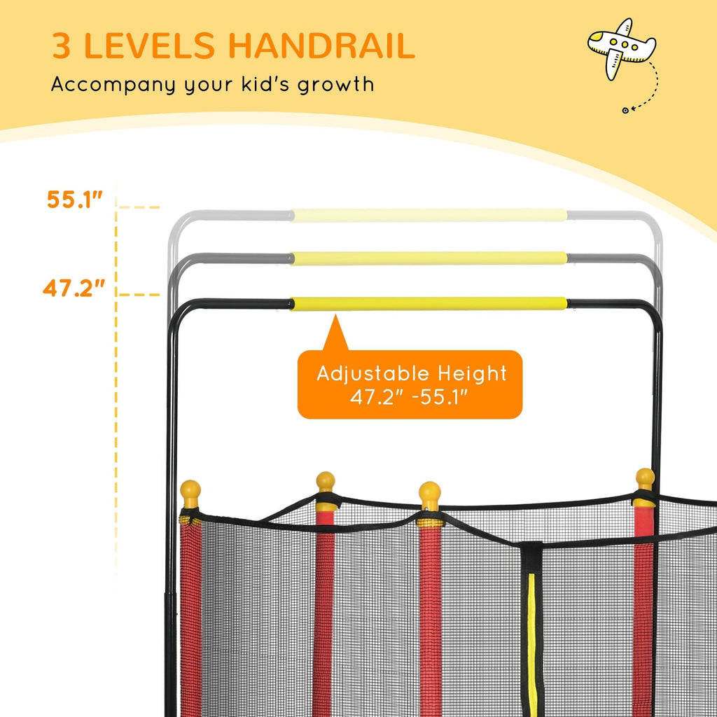 Trampoline Qaba pour enfants de 4,6 pi avec panier de basket, barre horizontale et trampoline d'intérieur de 55 po avec filet