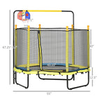 Trampoline Qaba pour enfants de 4,6 pi avec panier de basket, barre horizontale et trampoline d'intérieur de 55 po avec filet