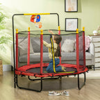 Trampoline Qaba pour enfants de 4,6 pi avec panier de basket, barre horizontale et trampoline d'intérieur de 55 po avec filet