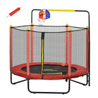 Trampoline Qaba pour enfants de 4,6 pi avec panier de basket, barre horizontale et trampoline d'intérieur de 55 po avec filet