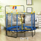 Trampoline Qaba pour enfants de 4,6 pi avec panier de basket, barre horizontale et trampoline d'intérieur de 55 po avec filet