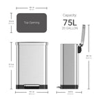 Poubelle rectangulaire à pédale Qualiazero 75 L / 20 gallons