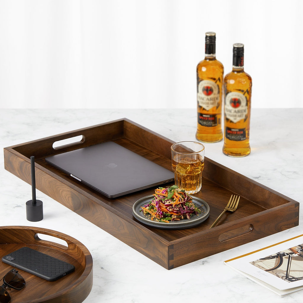 Plateau de service rectangulaire en bois de noyer noir KINWELL Plateau ottoman