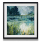 Reflections Edge - Impression encadrée personnalisée - bleu, blanc, gris, jaune, vert, argent, or