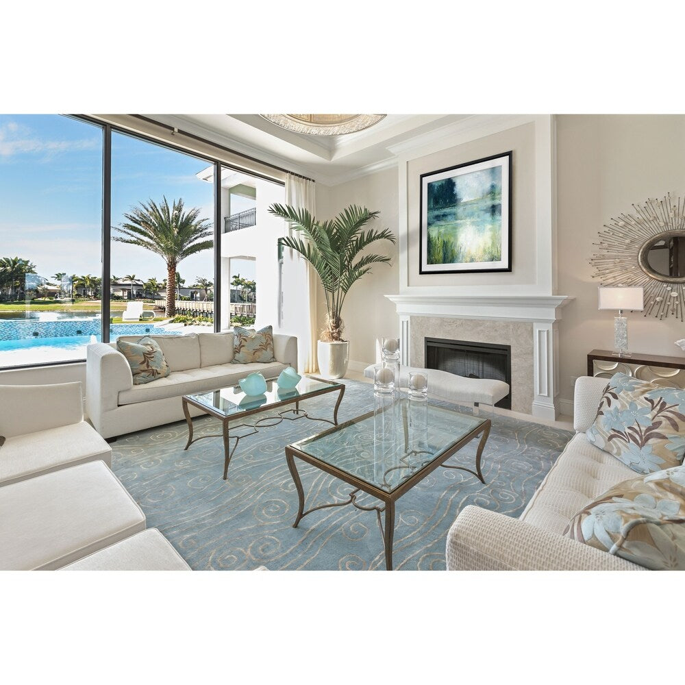 Reflections Edge - Impression encadrée personnalisée - bleu, blanc, gris, jaune, vert, argent, or