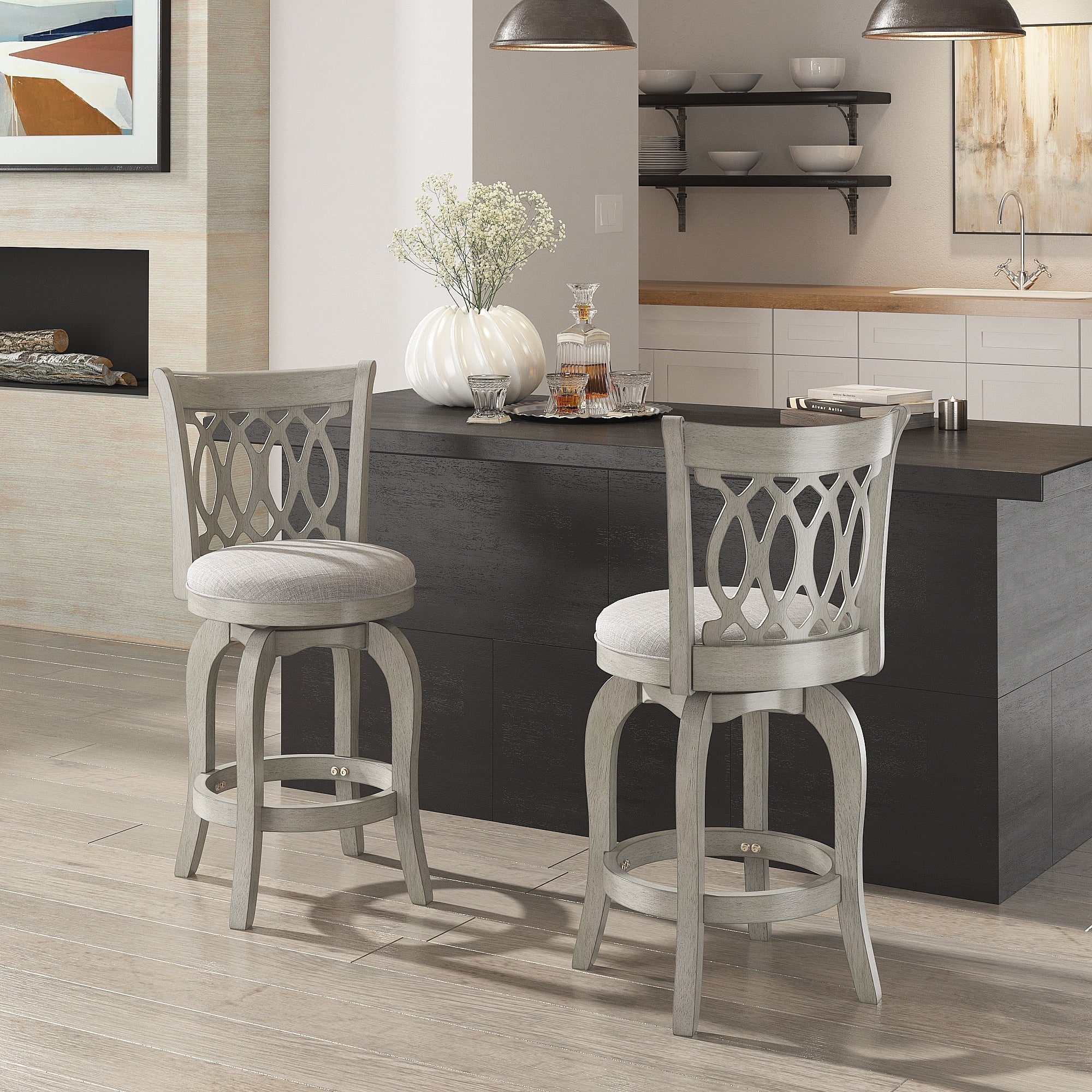 Tabouret de bar pivotant à dossier à volutes Rovinj