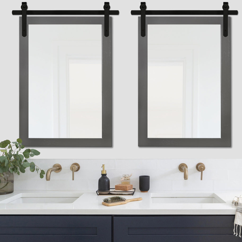 Miroir de ferme rustique Miroir de courtoisie Cadre en bois massif avec miroir de style grange en métal