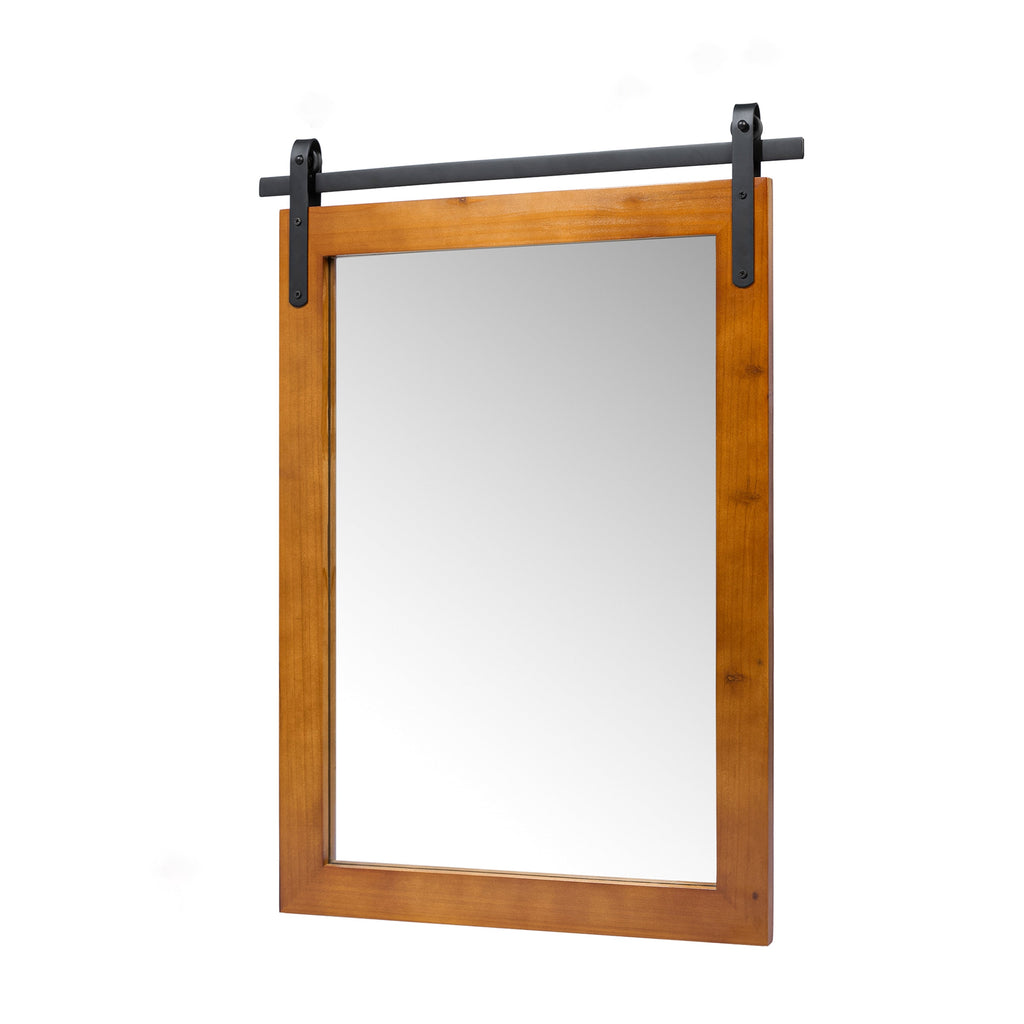 Miroir de ferme rustique Miroir de courtoisie Cadre en bois massif avec miroir de style grange en métal