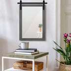 Miroir de ferme rustique Miroir de courtoisie Cadre en bois massif avec miroir de style grange en métal