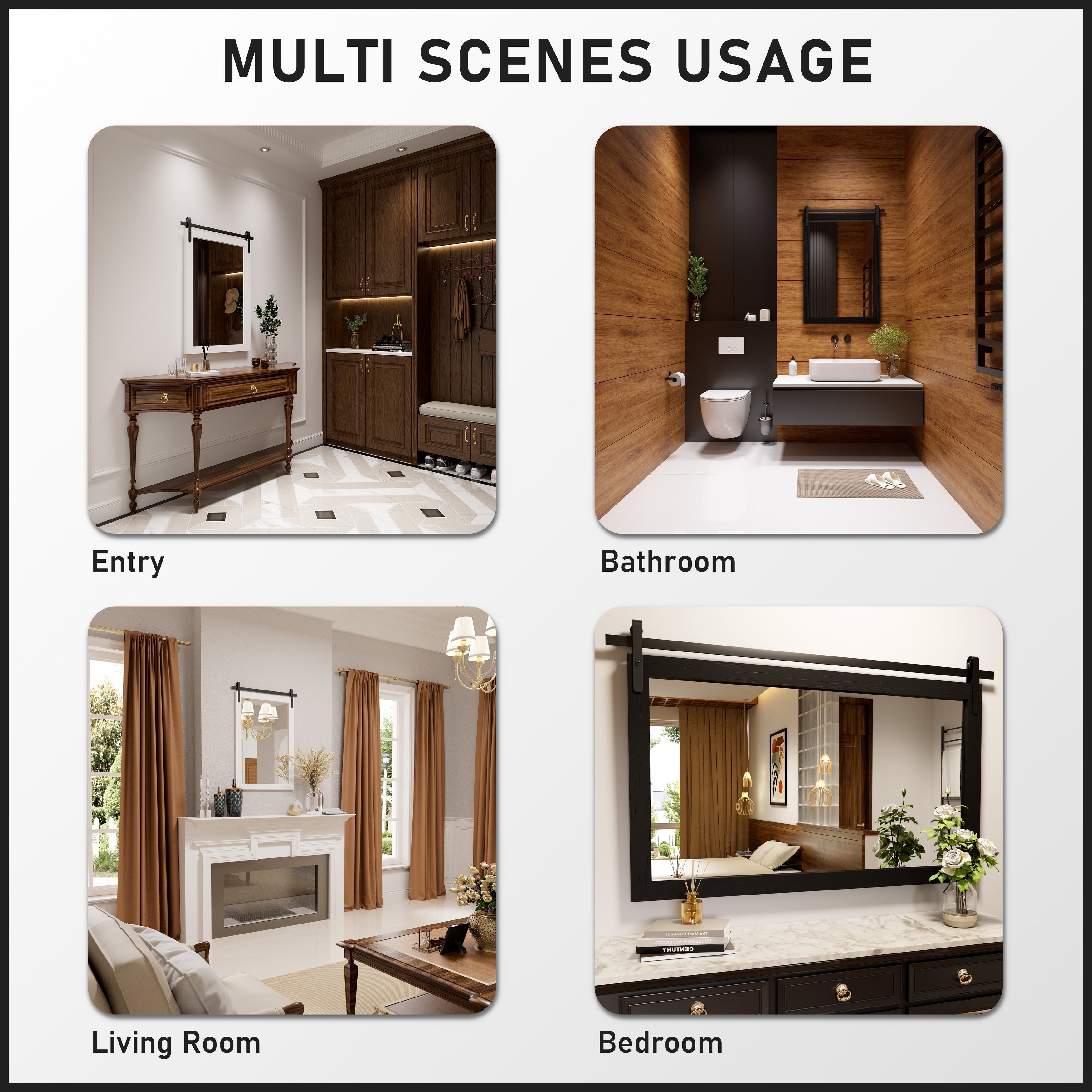 Miroir de ferme rustique Miroir de courtoisie Cadre en bois massif avec miroir de style grange en métal