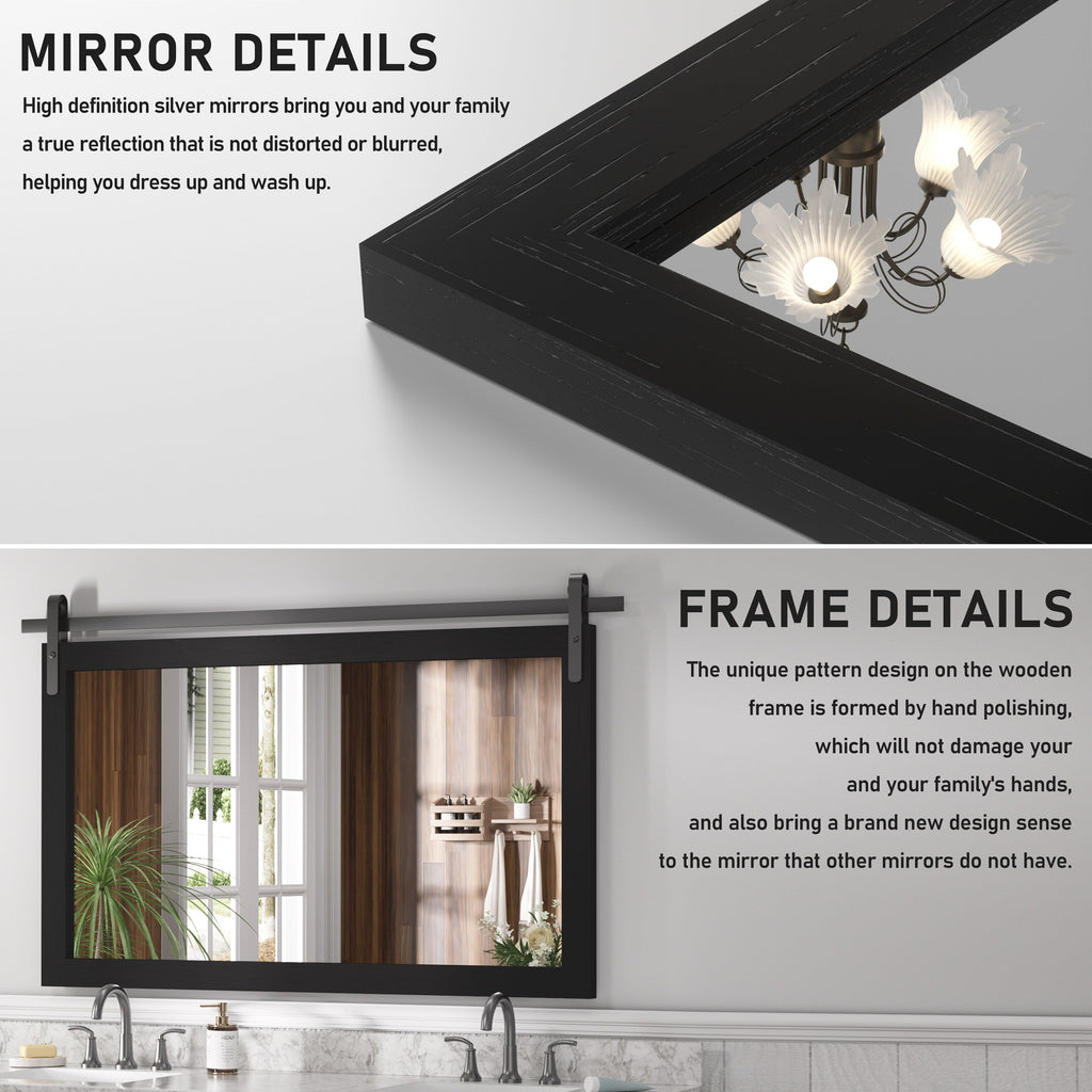 Miroir de ferme rustique Miroir de courtoisie Cadre en bois massif avec miroir de style grange en métal