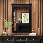 Miroir de ferme rustique Miroir de courtoisie Cadre en bois massif avec miroir de style grange en métal