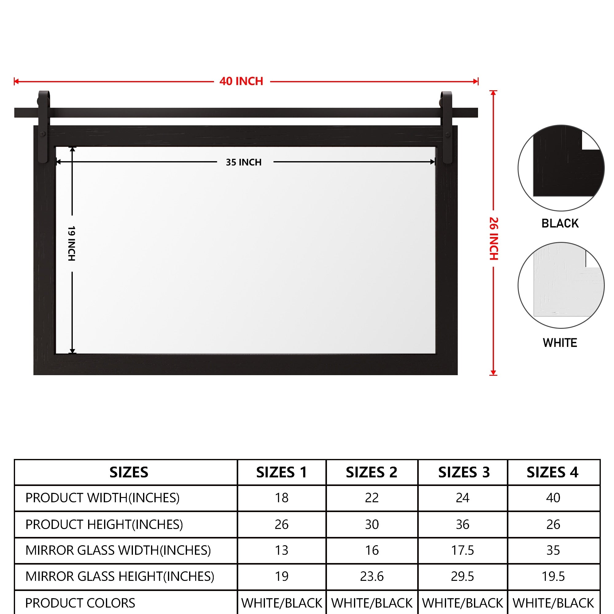 Miroir de ferme rustique Miroir de courtoisie Cadre en bois massif avec miroir de style grange en métal