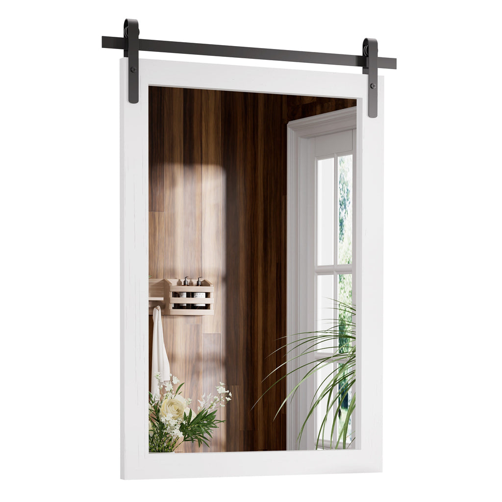 Miroir de ferme rustique Miroir de courtoisie Cadre en bois massif avec miroir de style grange en métal