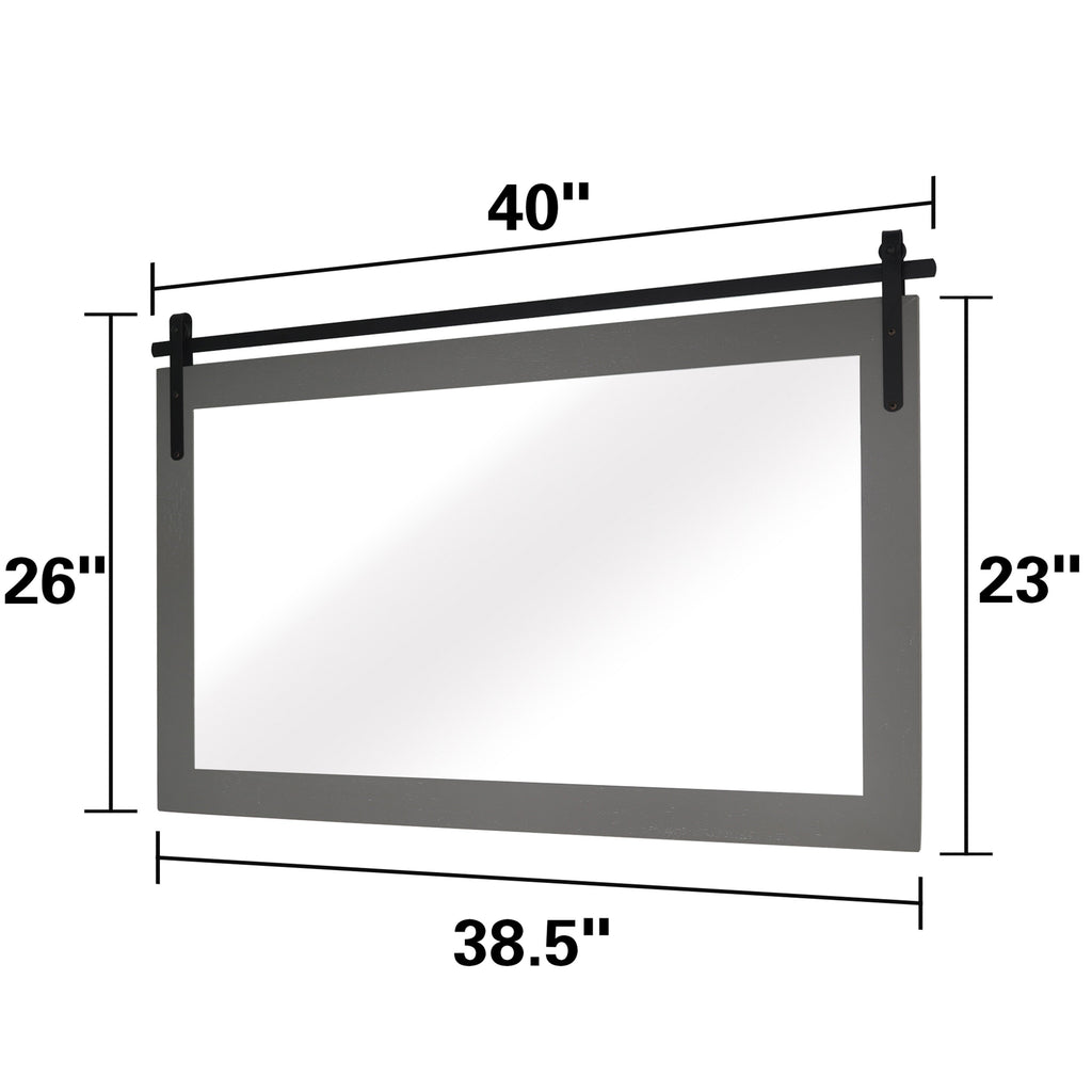 Miroir de ferme rustique Miroir de courtoisie Cadre en bois massif avec miroir de style grange en métal