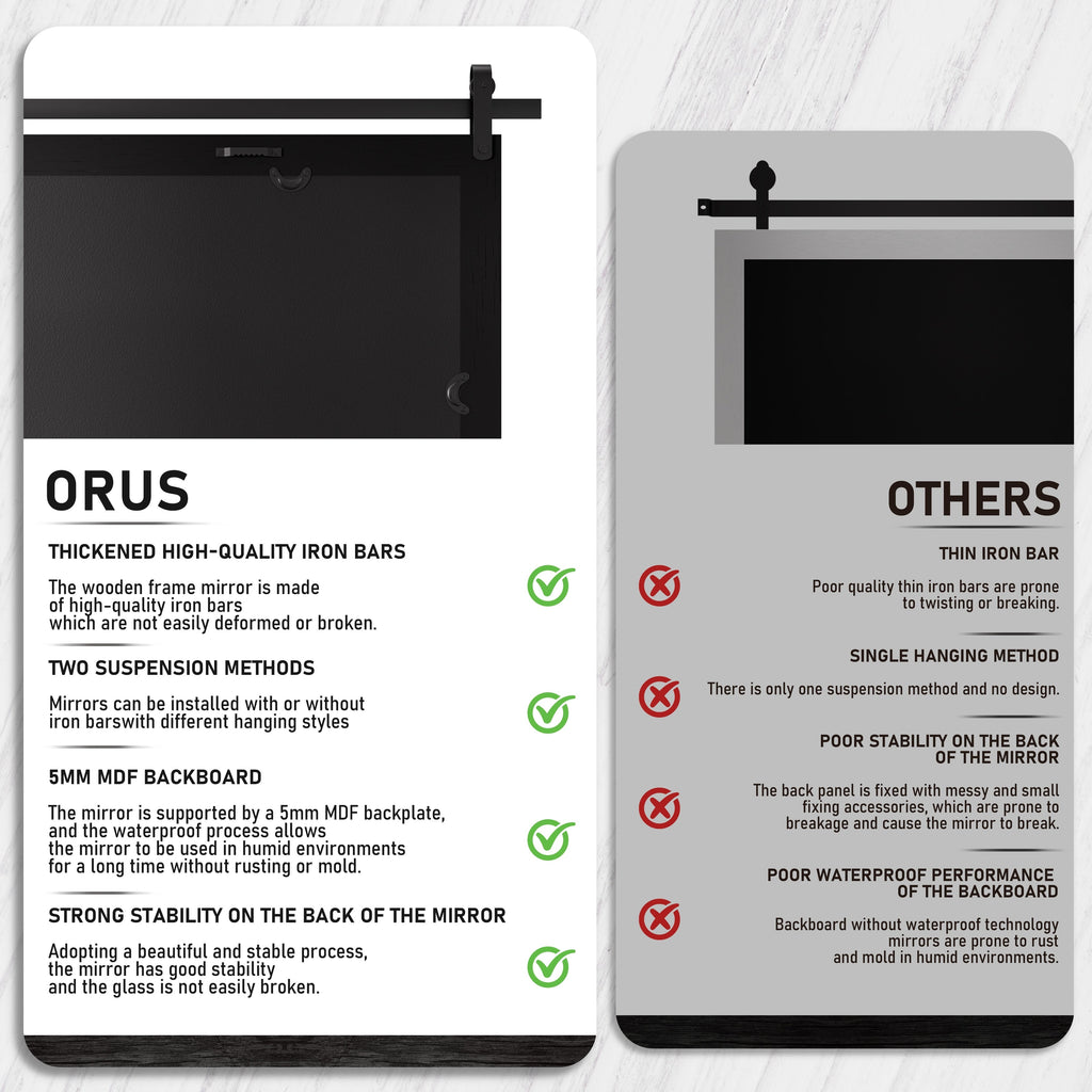Miroir de ferme rustique Miroir de courtoisie Cadre en bois massif avec miroir de style grange en métal