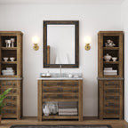 Miroir mural rustique encadré en bois, miroir de salle de bain en bois naturel