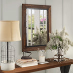 Miroir de salle de bain mural rustique en bois et fer encastré