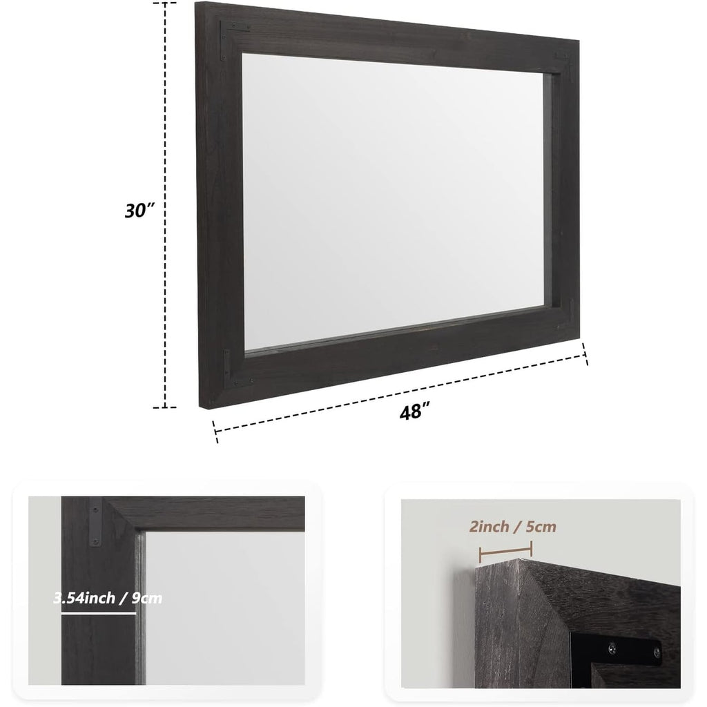 Miroir mural rustique encadré en bois, miroir de salle de bain en bois naturel