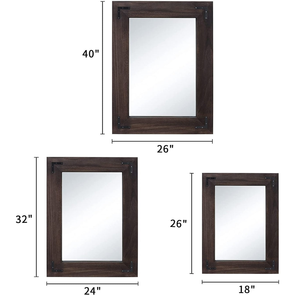 Miroir mural rustique encadré en bois, miroir de salle de bain en bois naturel