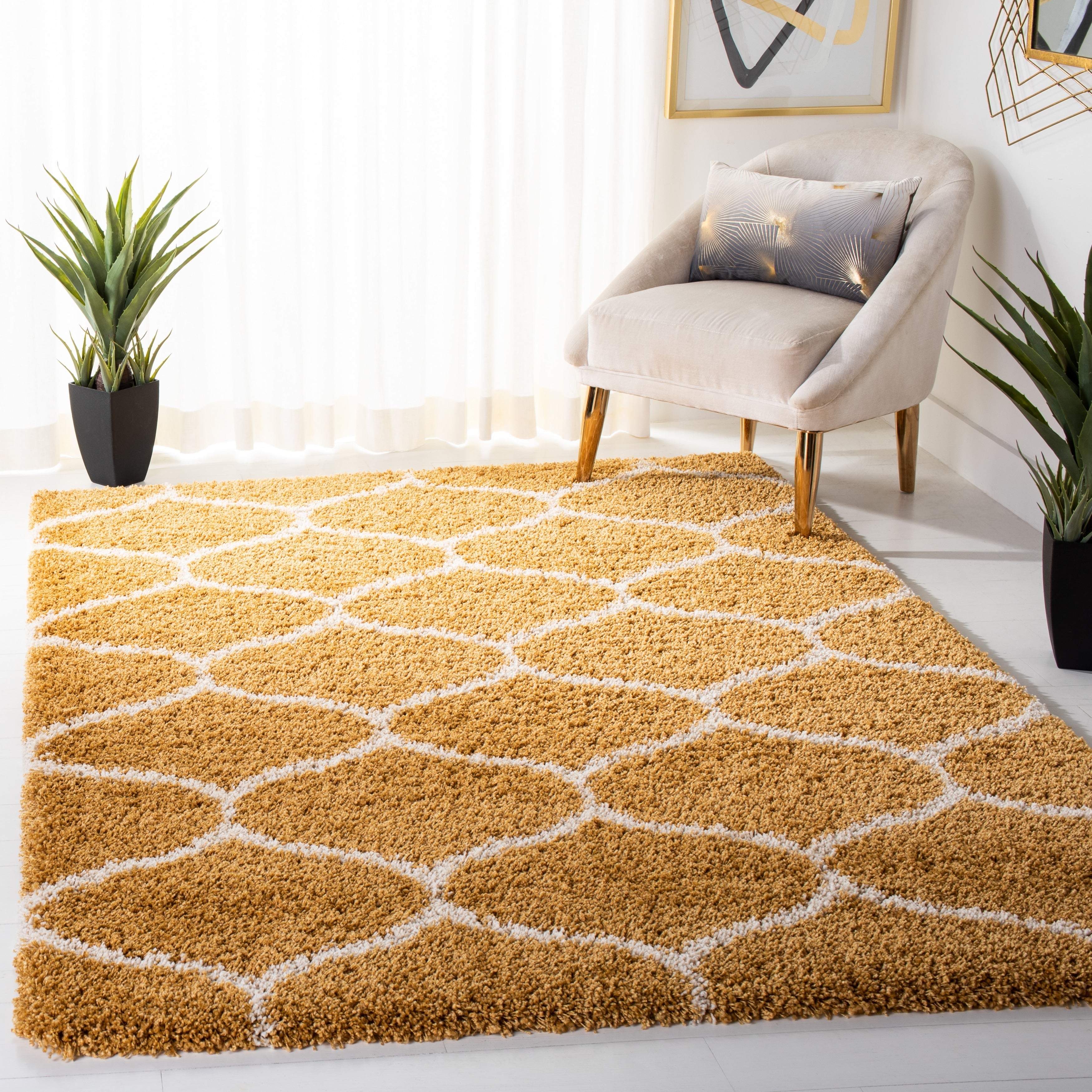 Tapis SAFAVIEH Hudson Shag Pushpa Trellis de 2 pouces d'épaisseur