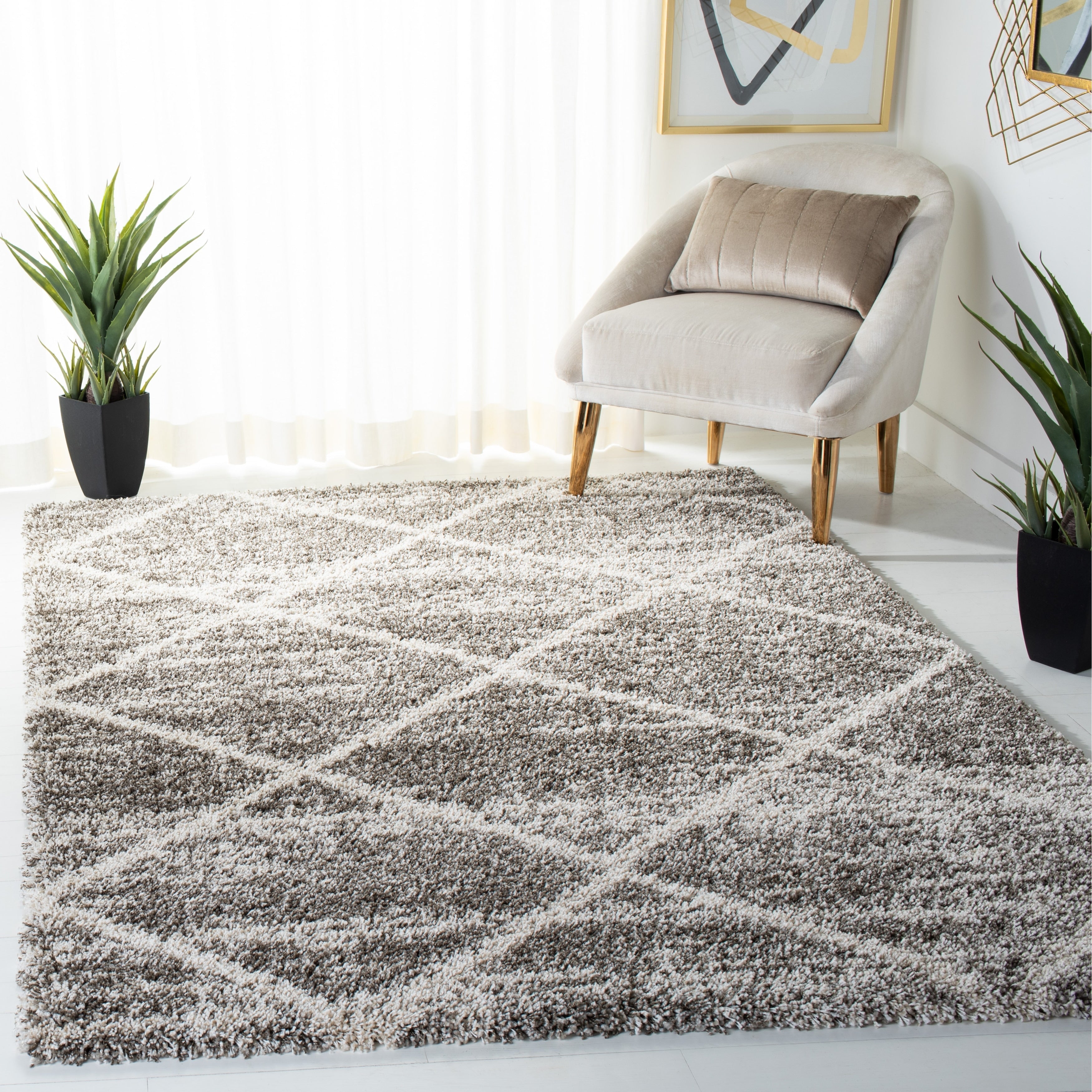 Tapis SAFAVIEH Hudson Shag Raili Diamond Treillis de 2 pouces d'épaisseur