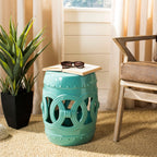 Tabouret de jardin décoratif en céramique bleu-vert SAFAVIEH Paradise Sarlota à double pièce