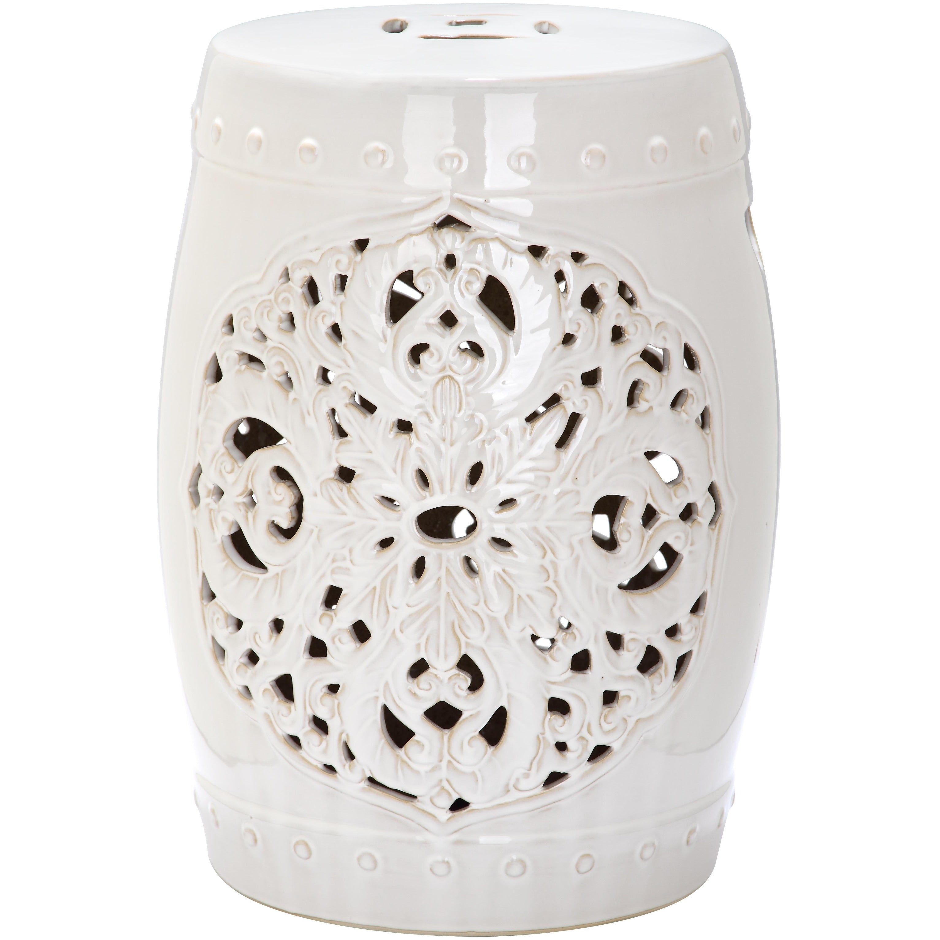 Tabouret de jardin décoratif en céramique blanche antique SAFAVIEH Sharareh