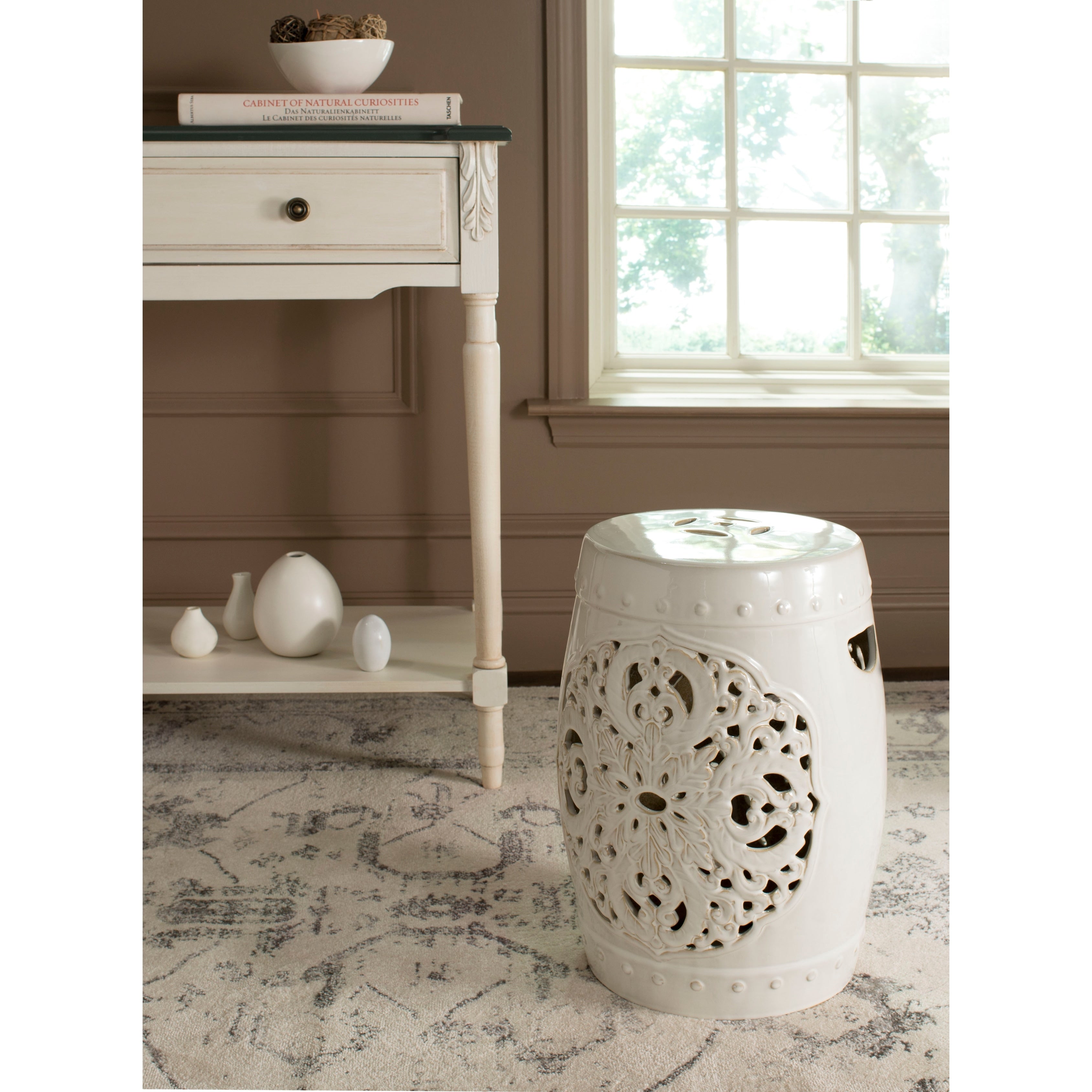 Tabouret de jardin décoratif en céramique blanche antique SAFAVIEH Sharareh
