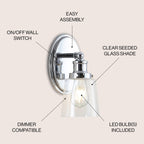 Applique murale à DEL Sandrine à 3 ampoules en fer et verre grainé, style cottage classique, par JONATHAN Y