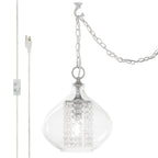 Pendentif suspendu en verre et cristal à facettes en forme d'orchidée argentée Wallock, à brancher ou à câblé