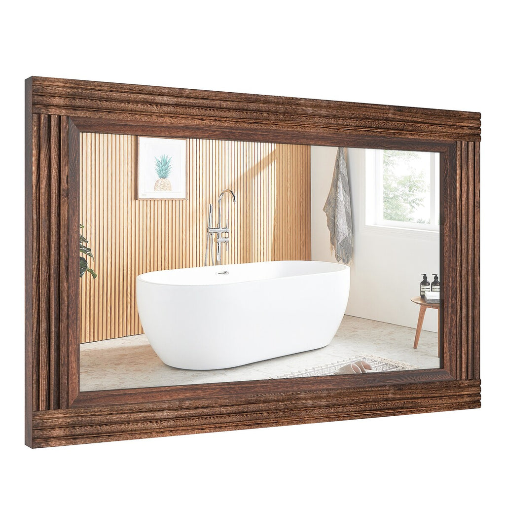 Miroir de salle de bain plat avec cadre en bois massif