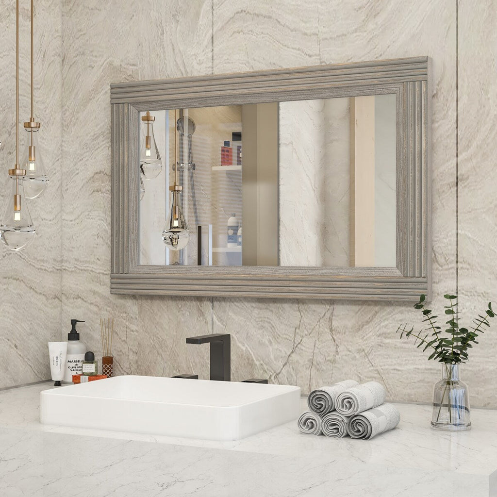 Miroir de salle de bain plat avec cadre en bois massif