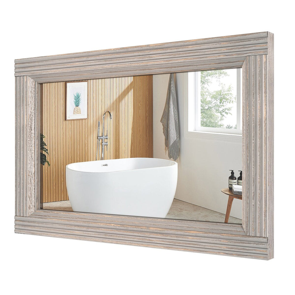 Miroir de salle de bain plat avec cadre en bois massif