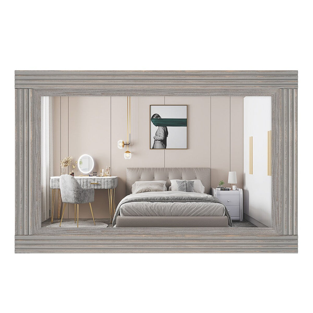 Miroir de salle de bain plat avec cadre en bois massif