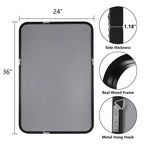 Miroir mural rectangulaire d'angle rond avec cadre en bois massif