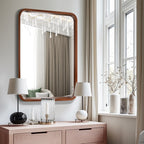 Miroir mural rectangulaire d'angle rond avec cadre en bois massif